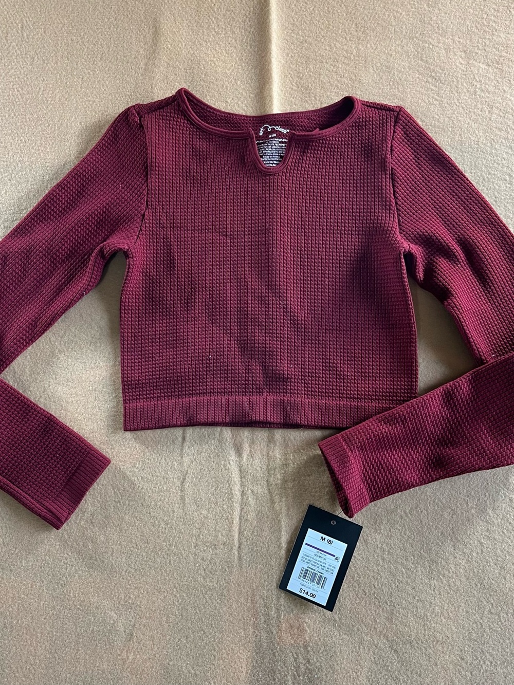 Girls Air Class Waffle Knit Long Sleeve Top Burgundy Maroon Size M 8